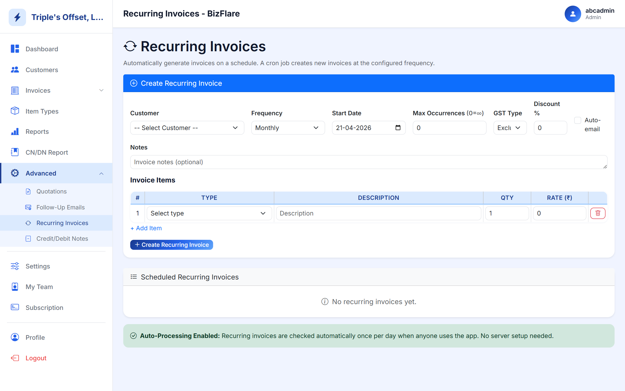 Recurring Invoices